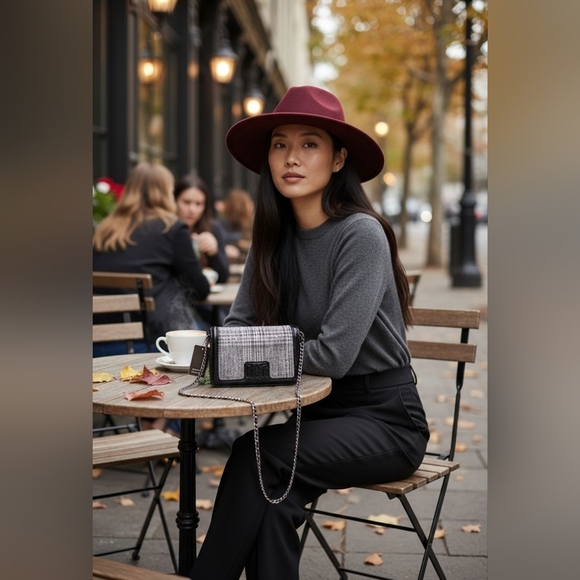 Badgley Mischka Grey Plaid Sequin WOOL Cross Body Purse NWT - Picture 2 of 12